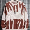 538456897 New Popular Autumn Winter Irregular Jacquard Pattern Pullover Sweater Casual Round Neck Contrast Color Knitted Men's Pullover