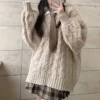 538456925 Autumn Winter Women Sweater Harajuku Oversized Knitted Pullovers Korean Long Sleeve V Neck Knitwear Preppy Solid Loose Jumper