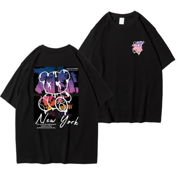 538457325 New York Art Word Cartoon Bear Sunset Scenery Design T Shirts Men Fashion Cotton Shirt Loose Summer T Shirts Oversized Tee