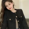 2025 Wool Coat Women Jacket Short Autumn Winter Cardigan Long Sleeve Top Single Breasted Tweed Versatile Wool Top Full Sleeve