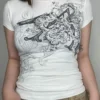 Retro Graphic Crop Top White Short Sleeve O Neck Casual T Shirt for Women y2k Aesthetic Vintage Basic Tees Ladies Clothes