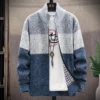 538456850 Autumn Winter Cardigan Sweater Men Fleece Zipper Sweaters Velvet Contrast Striped Sweater Coats Casual Jackets