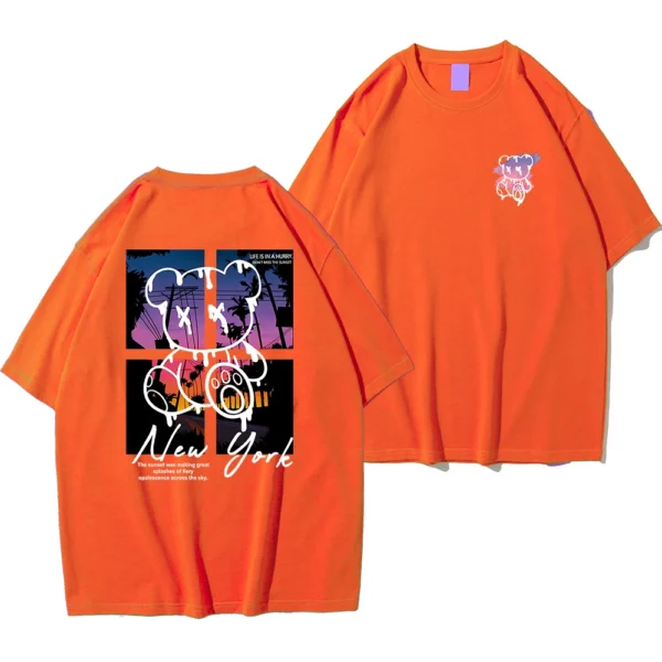 538457322 New York Art Word Cartoon Bear Sunset Scenery Design T Shirts Men Fashion Cotton Shirt Loose Summer T Shirts Oversized Tee