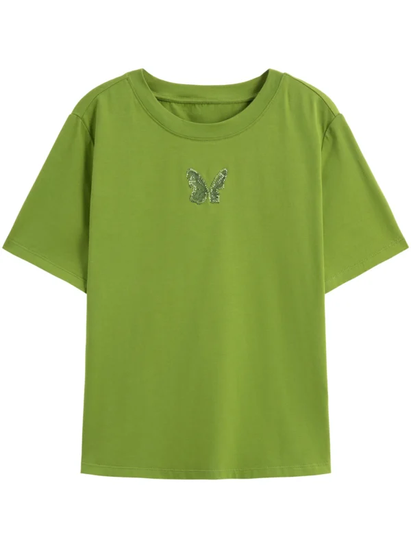 538457820 DUSHU Office Lady Hollow Mesh Embroidery Straight Shoulder T-shirt 2025 Spring Summer New Commuter Short-sleeved Top 25DS81307