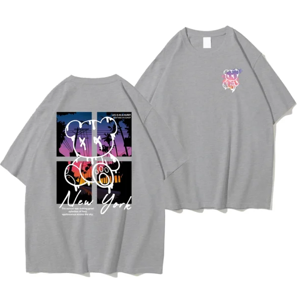 538457328 New York Art Word Cartoon Bear Sunset Scenery Design T Shirts Men Fashion Cotton Shirt Loose Summer T Shirts Oversized Tee