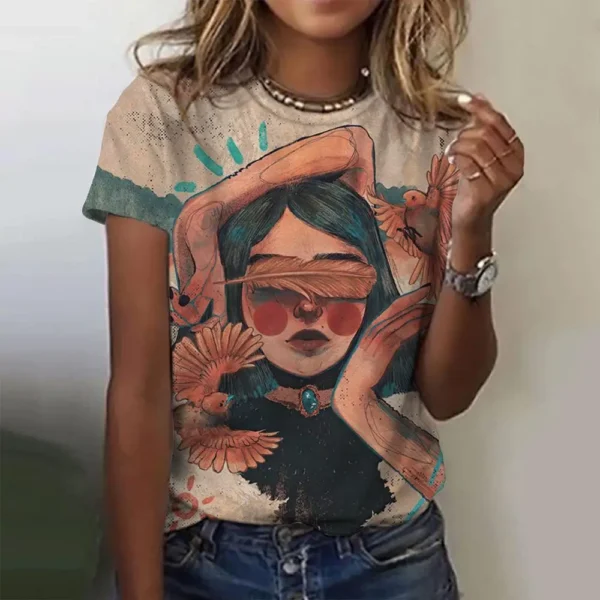 Women's T-Shirts Cartoon Characters Print T-Shirt Harajuku Vintage Short Sleeved Tees O Neck Funny Top Oversized Female Clothing