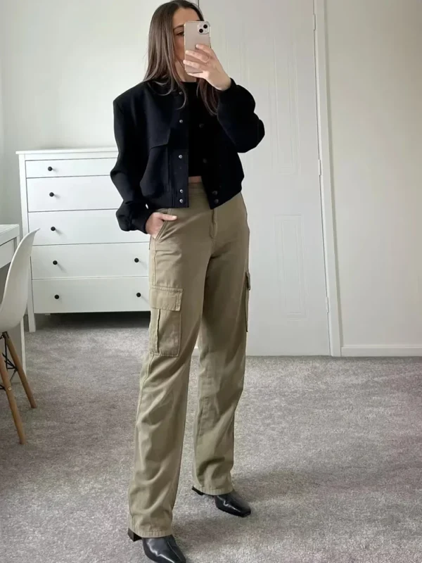 538457780 TRAF 2025 Woman Bomber Jacket White Autumn Winter Button Cropped Jackets for Women Fashion Long Sleeve Women Coat Crop Outerwear