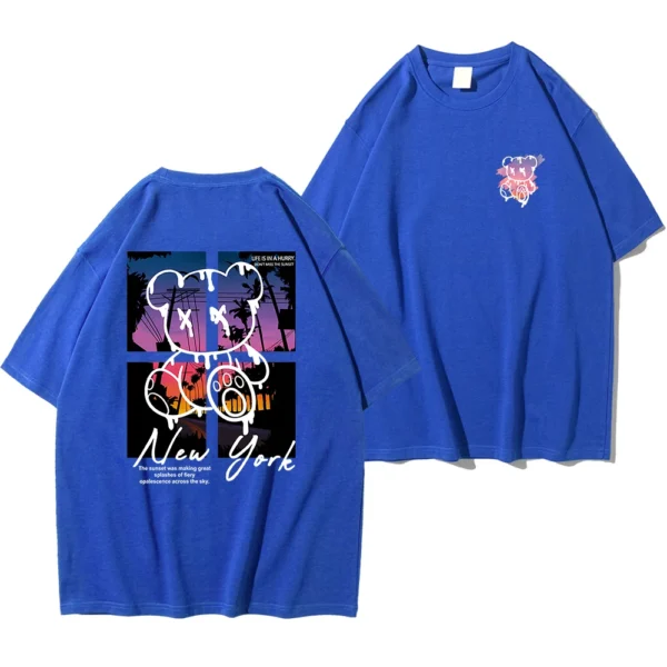 538457329 New York Art Word Cartoon Bear Sunset Scenery Design T Shirts Men Fashion Cotton Shirt Loose Summer T Shirts Oversized Tee