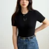 538457814 DUSHU Office Lady Hollow Mesh Embroidery Straight Shoulder T-shirt 2025 Spring Summer New Commuter Short-sleeved Top 25DS81307