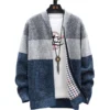 538456853 Autumn Winter Cardigan Sweater Men Fleece Zipper Sweaters Velvet Contrast Striped Sweater Coats Casual Jackets