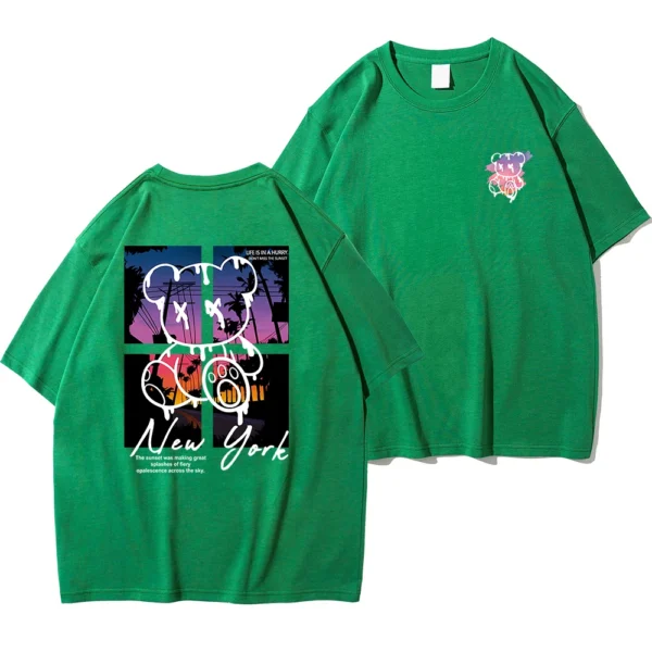 538457321 New York Art Word Cartoon Bear Sunset Scenery Design T Shirts Men Fashion Cotton Shirt Loose Summer T Shirts Oversized Tee