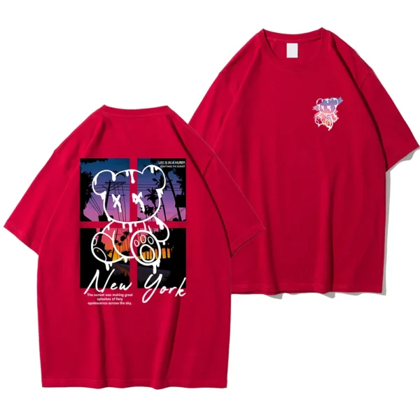 538457326 New York Art Word Cartoon Bear Sunset Scenery Design T Shirts Men Fashion Cotton Shirt Loose Summer T Shirts Oversized Tee