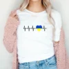Heartbeat Blue Yellow Women Print T-shirt Girl Y2K Short Sleeve Tee Tops Lady 90S Sweetshirts Female Harajuku Clothing