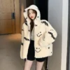 Cute Smiling Face Lamb Wool Coat Women's Korean Sweet Girl Cotton Coat 2023 Autumn/Winter Warm Hooded Short Jacket