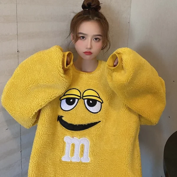 538455666 Lamb Wool Idle Style Loose-fit Sweatshirt For Women Fleece-lined Thickened Salt System Streetwear Jacket