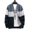538456851 Autumn Winter Cardigan Sweater Men Fleece Zipper Sweaters Velvet Contrast Striped Sweater Coats Casual Jackets