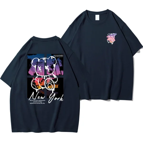 538457323 New York Art Word Cartoon Bear Sunset Scenery Design T Shirts Men Fashion Cotton Shirt Loose Summer T Shirts Oversized Tee