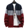 538456852 Autumn Winter Cardigan Sweater Men Fleece Zipper Sweaters Velvet Contrast Striped Sweater Coats Casual Jackets