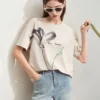 Amii Minimalism 2024 T-shirt Women Summer New O Neck Ink Art Print Cool Feeling Short sleeve Loose Cotton Tee Tops 12442185