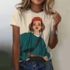 Women's T-Shirts Cartoon Characters Print T-Shirt Harajuku Vintage Short Sleeved Tees O Neck Funny Top Oversized Female Clothing