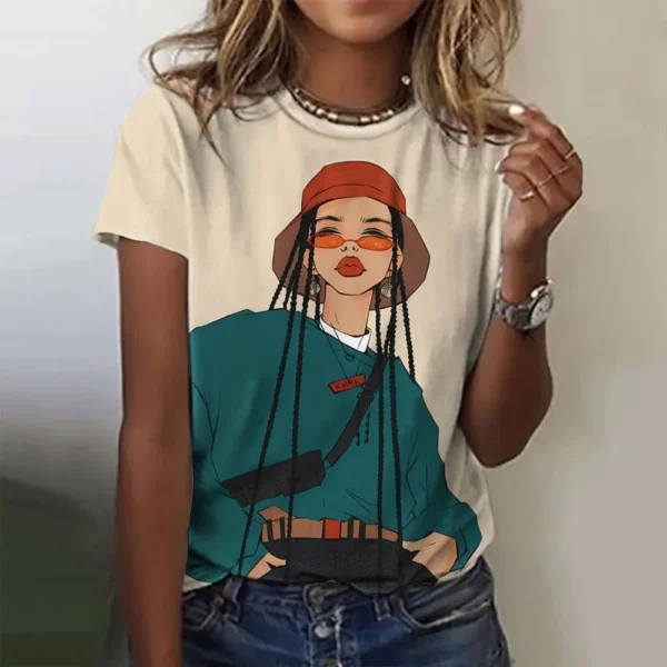 Women's T-Shirts Cartoon Characters Print T-Shirt Harajuku Vintage Short Sleeved Tees O Neck Funny Top Oversized Female Clothing