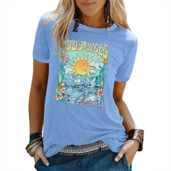 Hawaiian Graphic Beach T-Shirts 3D Print Women Vintage O-Neck Short Sleeves T Shirt Y2k Harajuku Tees Street Top Female Clothing