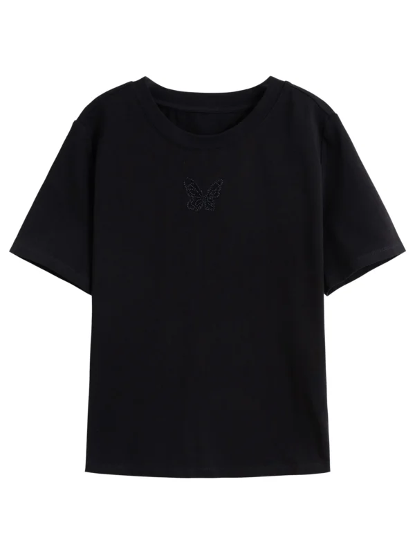 538457818 DUSHU Office Lady Hollow Mesh Embroidery Straight Shoulder T-shirt 2025 Spring Summer New Commuter Short-sleeved Top 25DS81307