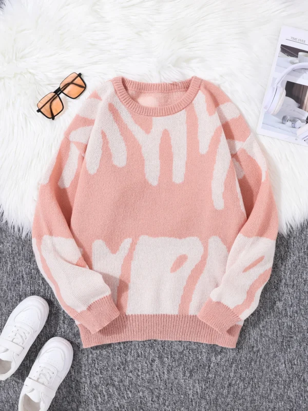 538456896 New Popular Autumn Winter Irregular Jacquard Pattern Pullover Sweater Casual Round Neck Contrast Color Knitted Men's Pullover